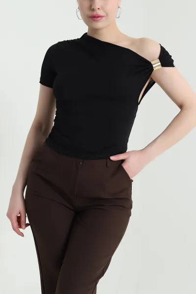 Siyah Likralı Tokalı Sandy Kadın Bluz 452626