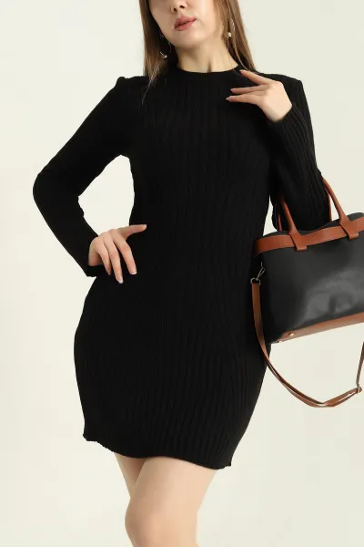 siyah-likrali-triko-elbise-331668