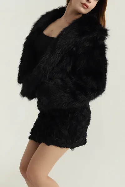 Siyah Lolita Kürk Kadın Mont 402931
