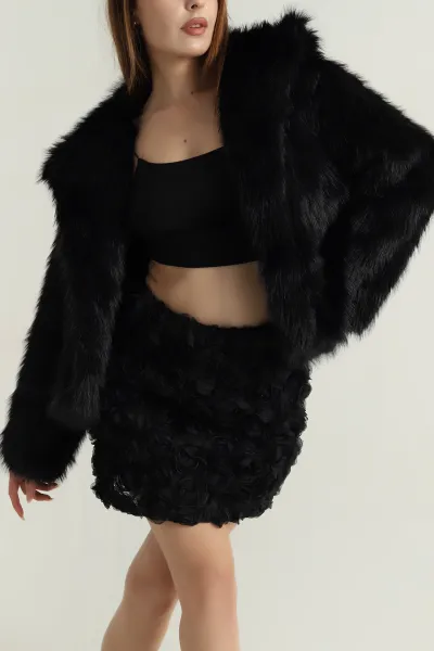 Siyah Lolita Kürk Kadın Mont 402931