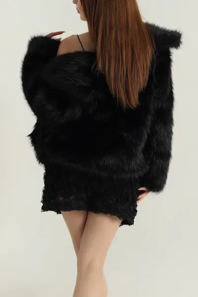 Siyah Lolita Kürk Kadın Mont 402931
