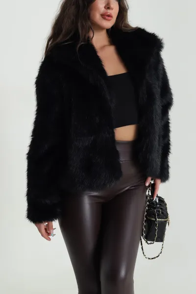 Siyah Lolita Kürk Kadın Mont 484155