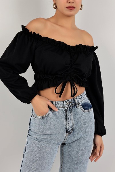Siyah Madonna Yaka Büzgülü Bluz 142888