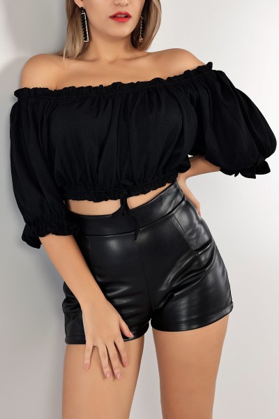 Siyah Madonna Yaka Krinkıl Bluz 128226