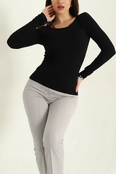 Siyah Kayık Yaka Modal Bluz 332528
