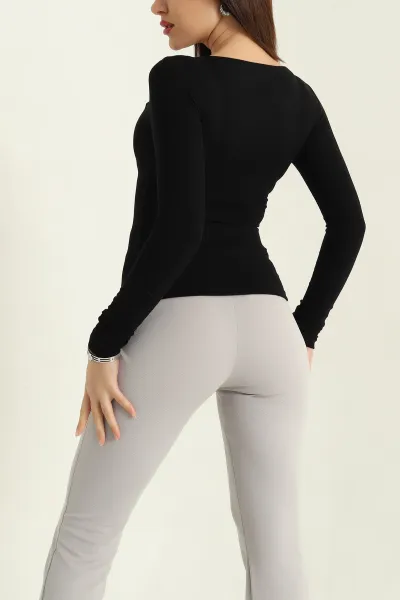 Siyah Kayık Yaka Modal Bluz 332528
