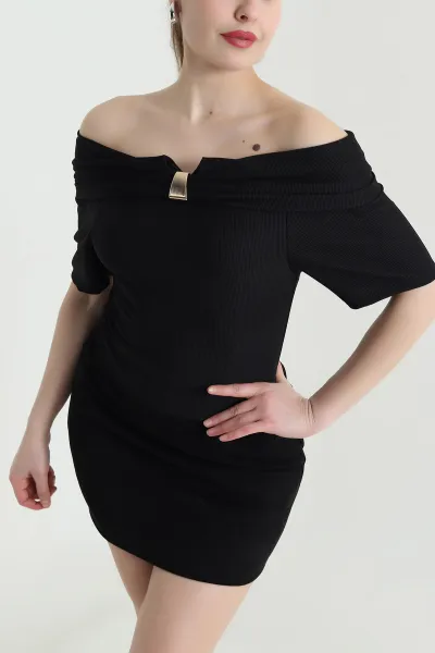 Siyah Madonna Yaka Ottoman Kadın Bluz 448788