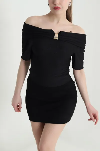Siyah Madonna Yaka Ottoman Kadın Bluz 448788
