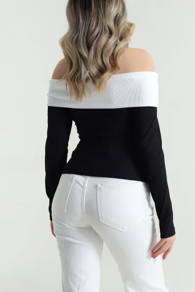 Siyah Madonna Yaka Ottoman Kadın Bluz 482890
