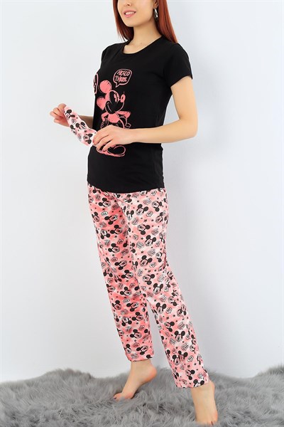Siyah Mickey Baskılı Bayan Pijama Takımı 31387
