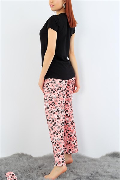 Siyah Mickey Baskılı Bayan Pijama Takımı 31387