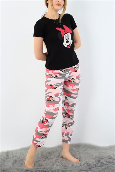 Siyah Mickey Baskılı Bayan Pijama Takımı 33407