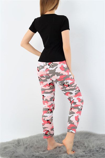 Siyah Mickey Baskılı Bayan Pijama Takımı 33407