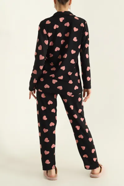 Siyah Milan Düğmeli Bayan Pijama Takımı 329612