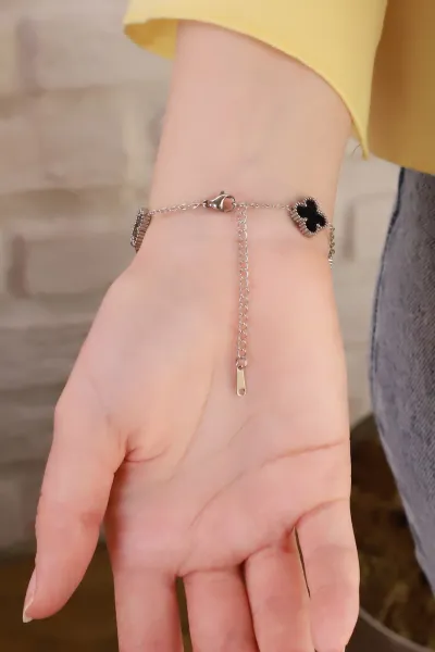 Siyah Mineli Gümüş Van Cleef Çelik Bileklik 415675