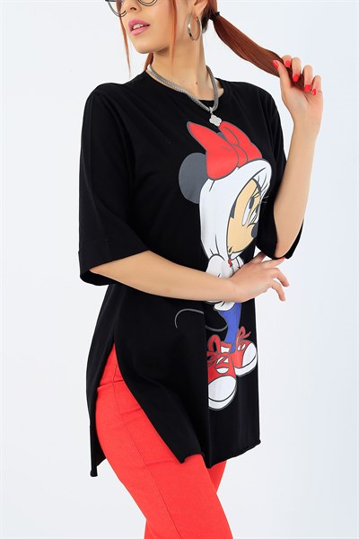 Siyah Minnie Mouse Baskılı Bayan Tişört 32242