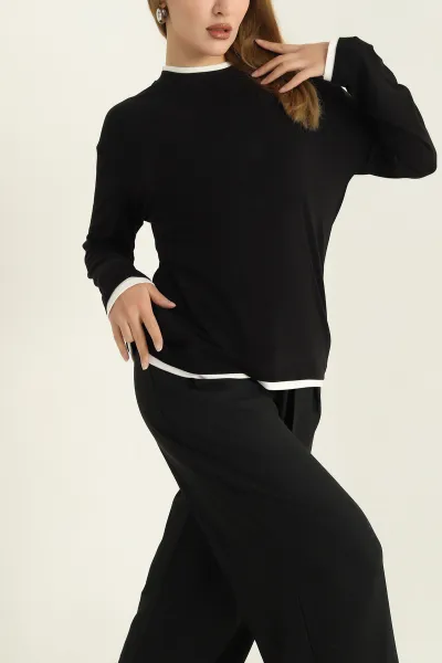 Siyah Modal Bisiklet Yaka Likralı Bayan Sweat 318264