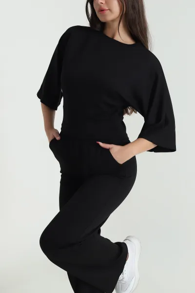 Siyah Modal Kumaş Kadın İkili Takım 478324