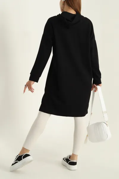 Siyah Modal Kumaş Kapüşonlu Sweat Tunik 297521