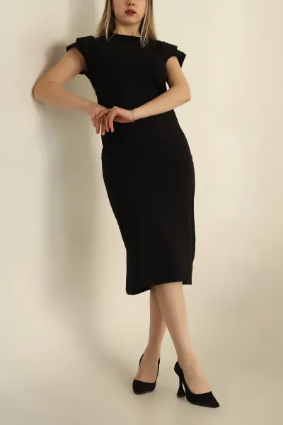 Siyah Modal Kumaş Kol Detay Elbise 251795