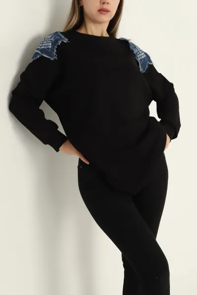 Siyah Modal Kumaş Kot Detay Sweat Tunik 302644