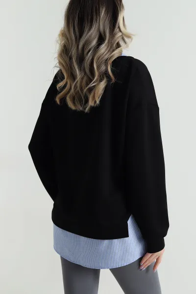 Siyah Modal Kumaş Poplin Garnili Sweat 495416