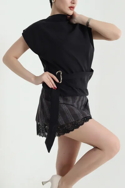 Siyah Modal Tokalı Kadın Bluz 440585