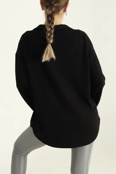 Siyah Modal Yarım Fermuarlı Sweat Tunik 292502