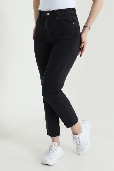 Siyah Mom Kadın Kot Pantolon 451521
