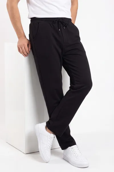 Siyah Müslin Keten Belden Bağlamalı Baggy Erkek Pantolon 473024