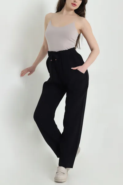 Siyah Müslin Keten Kadın Pantolon 452476