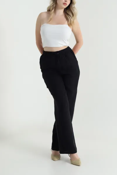 Siyah Müslin Keten Kadın Pantolon 462159