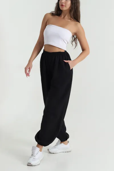 Siyah Müslin Keten Kadın Pantolon 478688