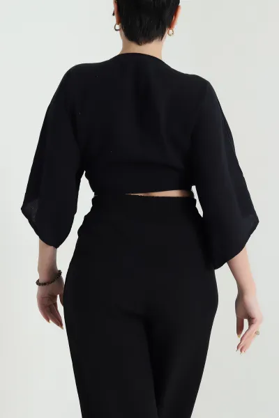 Siyah Müslin Kumaş Bağlamalı Bolero 467481