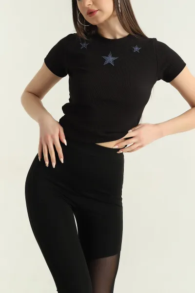 Siyah Nakış Detay Ottoman Bluz 353431
