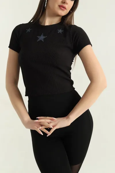 Siyah Nakış Detay Ottoman Bluz 353431