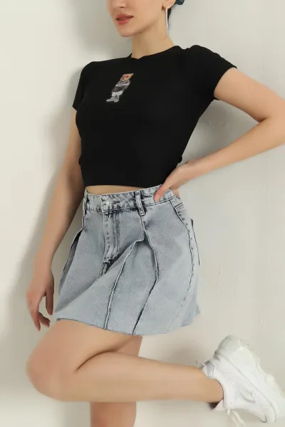 Siyah Nakış Detay Ottoman Bluz 358599
