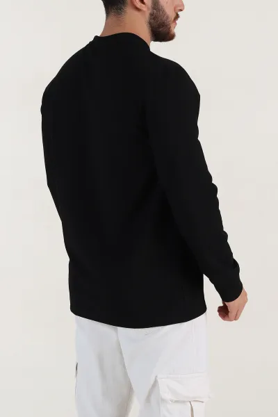 Siyah Nakış Detaylı Bisiklet Yaka Erkek Sweatshirt 396255