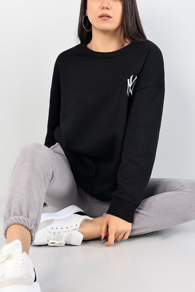 Siyah Nakışlı Bayan Şardonlu Sweat 84994