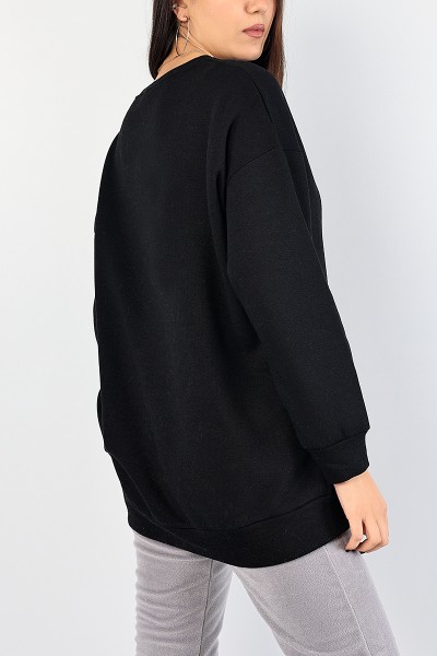 Siyah Nakışlı Bayan Şardonlu Sweat 84994