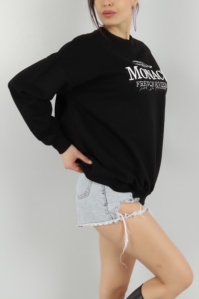 Siyah Nakışlı Bayan Üç İp Sweat 149567