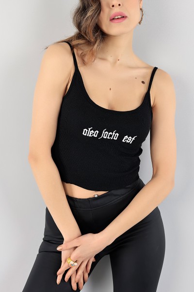 Siyah Nakışlı Fitilli Bayan Crop 97416