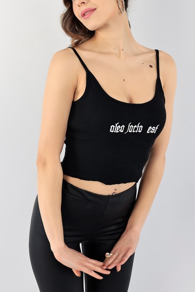 Siyah Nakışlı Fitilli Bayan Crop 97416