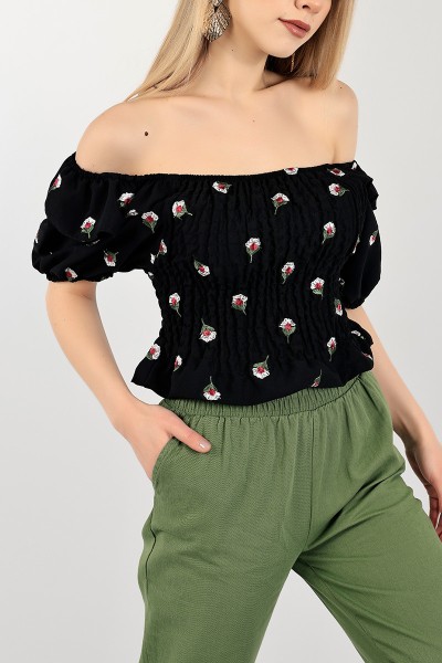 Siyah Nakışlı Giplei Bluz 103207