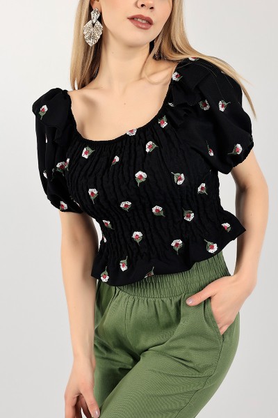 Siyah Nakışlı Giplei Bluz 103207