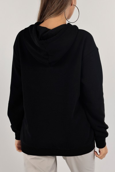 Siyah Nakışlı İçi Şardonlu Bayan Sweat 132568