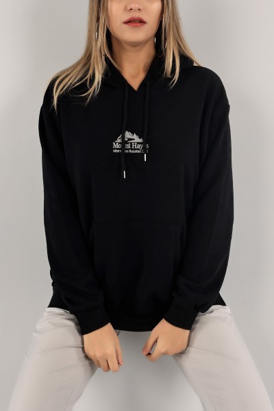 Siyah Nakışlı İçi Şardonlu Bayan Sweat 132568