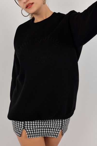 Siyah Nakışlı İçi Şardonlu Bayan Sweat 142967