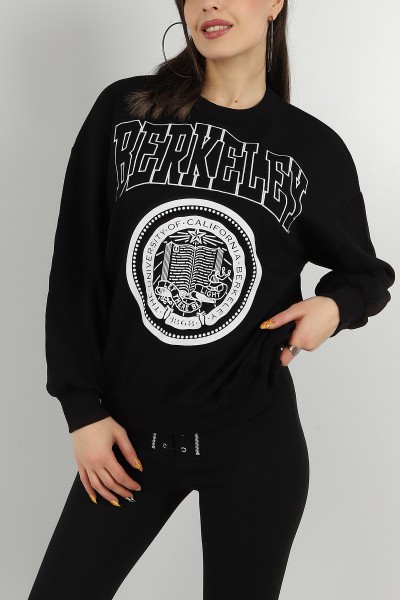 Siyah Nakışlı İçi Şardonlu Bayan Sweat 143193