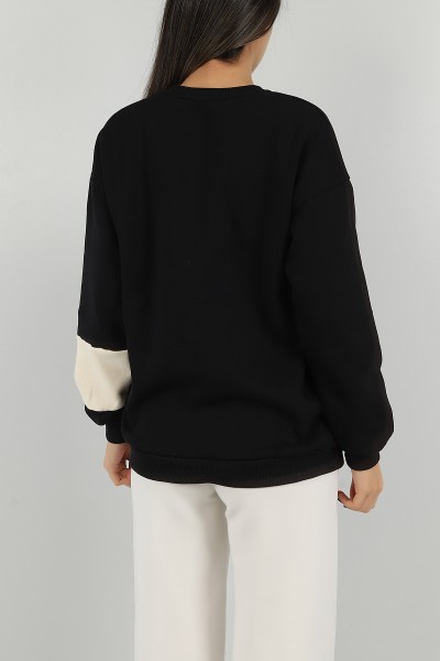 Siyah Nakışlı İçi Şardonlu Bayan Sweat 146288
